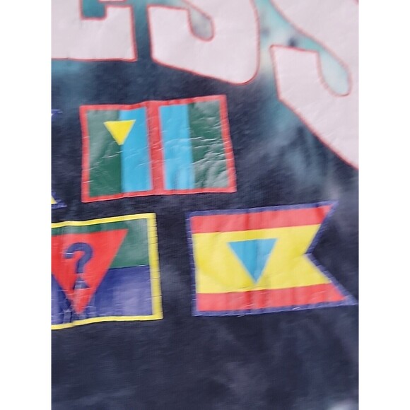 Vintage Guess Shirt Mens M Blue Black Tie Dye Graphic Flag Embroidered 90s - Picture 4 of 15